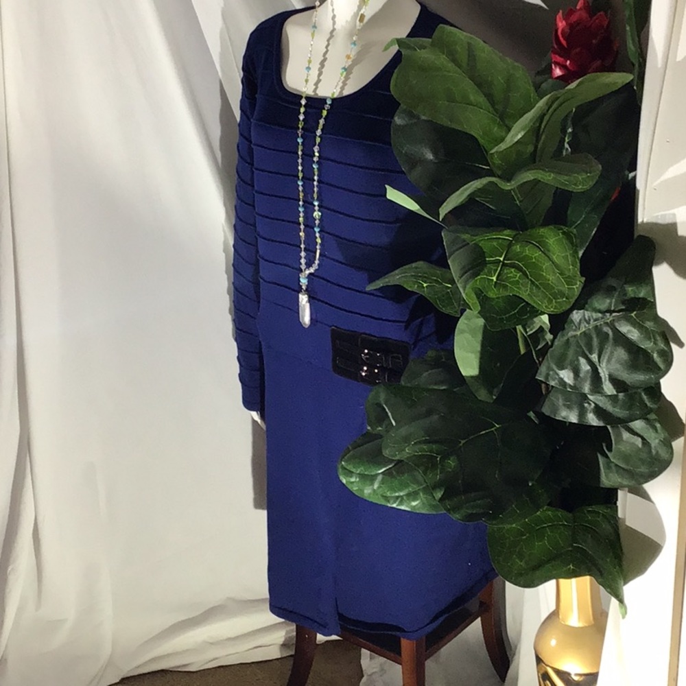 1x— U-knit Cobalt blue knit dress